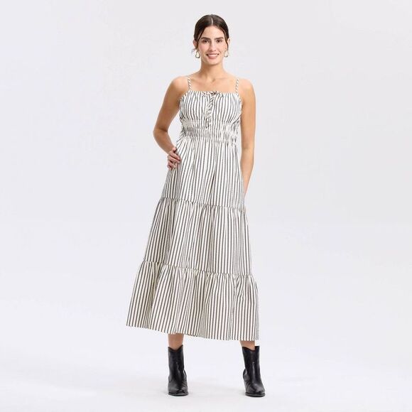 Universal Thread Dresses & Skirts - Women's Sleeveless Midi A-Line Dress - Universal Thread White/Black Striped S